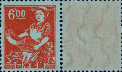 産業図案切手 印刷女工6円